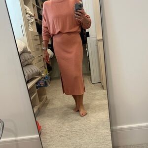 Winter Pink Ribbed Knit Sweater Dress